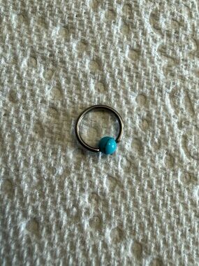 Titanium Turquoise Beaded CBR Hoop Earring